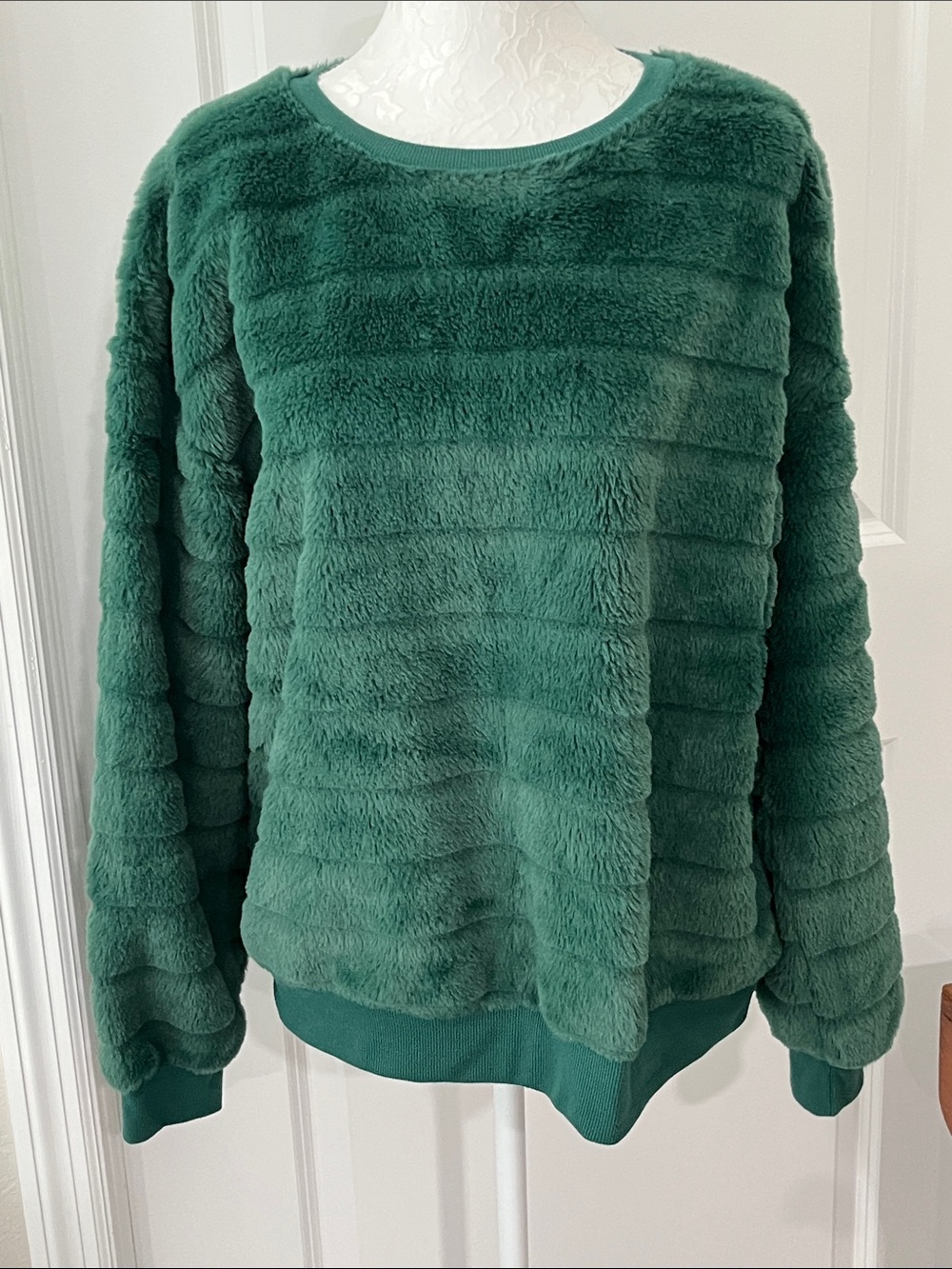 Steve Madden Forest Green Teddy Pullover Jacket Fuzzy Sweatshirt SZ L